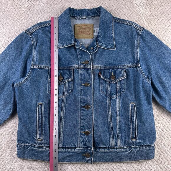 Vintage Levis Trucker Jacket Womens Large Denim Cropped Y2K 2001 Biker Grunge - Picture 9 of 16